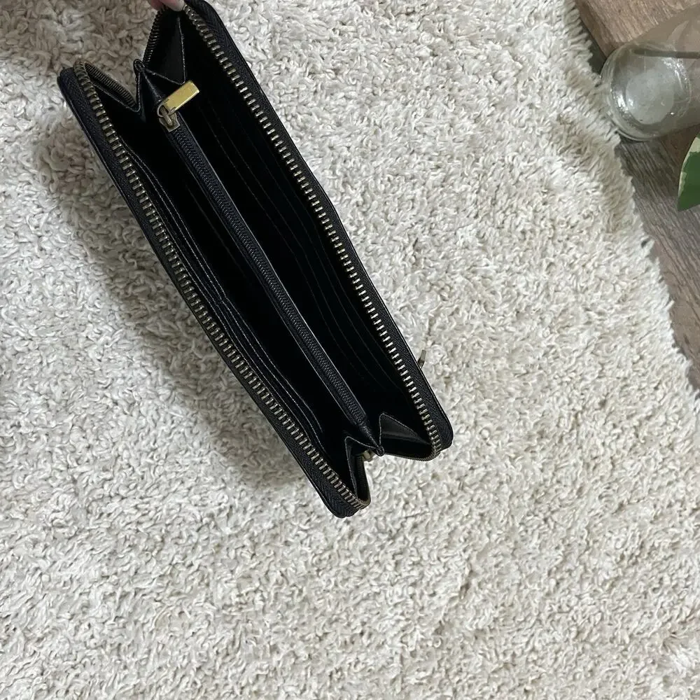 Fossil Black Leather Zip Closure Jori RFID Wallet